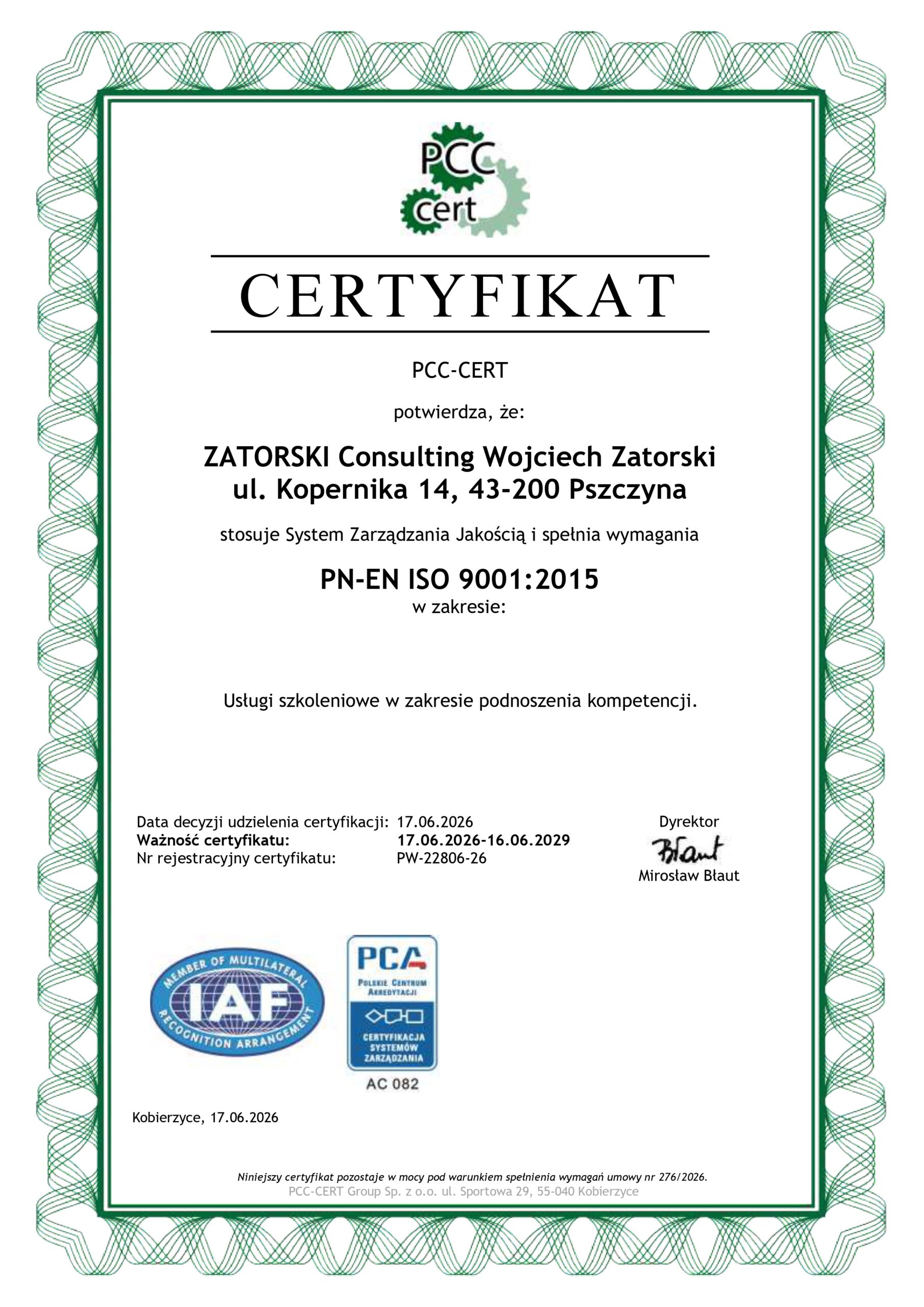 Certyfikat - ISO 9001 - PL